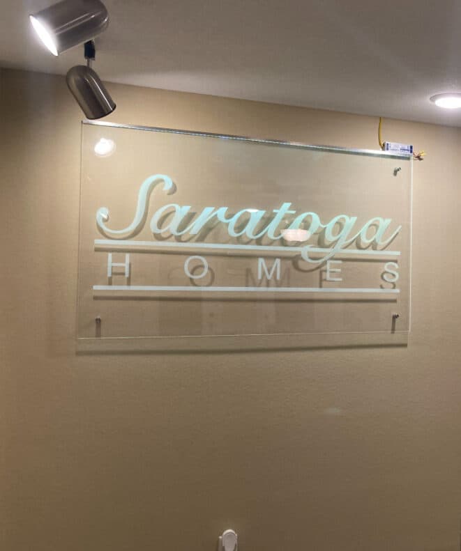 Frosted acrylic interior sign for a sales office